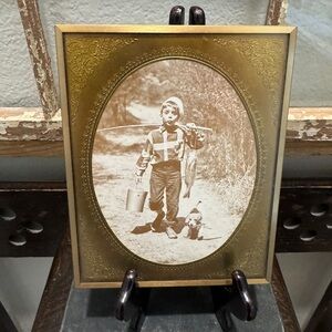 Vintage Gold Decorative Oval Photo Frame - Classic Home Accents boy with fish